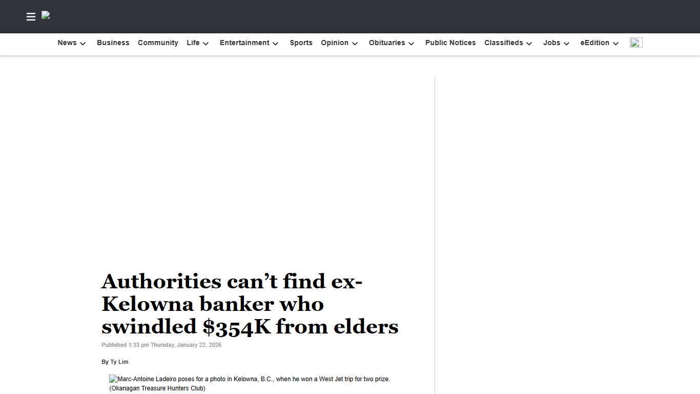 Authorities can’t find ex-Kelowna banker who swindled $354K from elders The Northern View